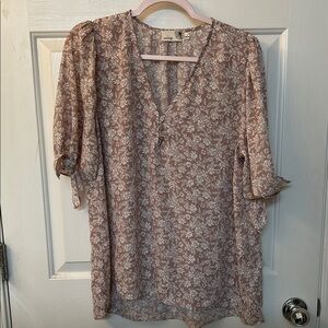 Floral V-Neck Blouse - Blush Pink